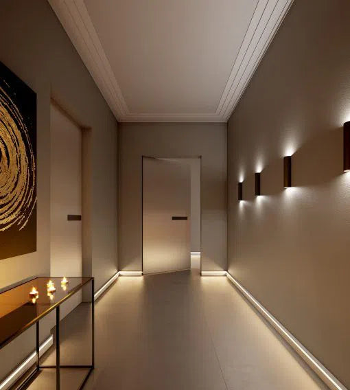 IL11 2M WALLSTYL SKIRTING BOARD adding a sleek, modern touch to the room with soft illumination along the base| DecorMania UK